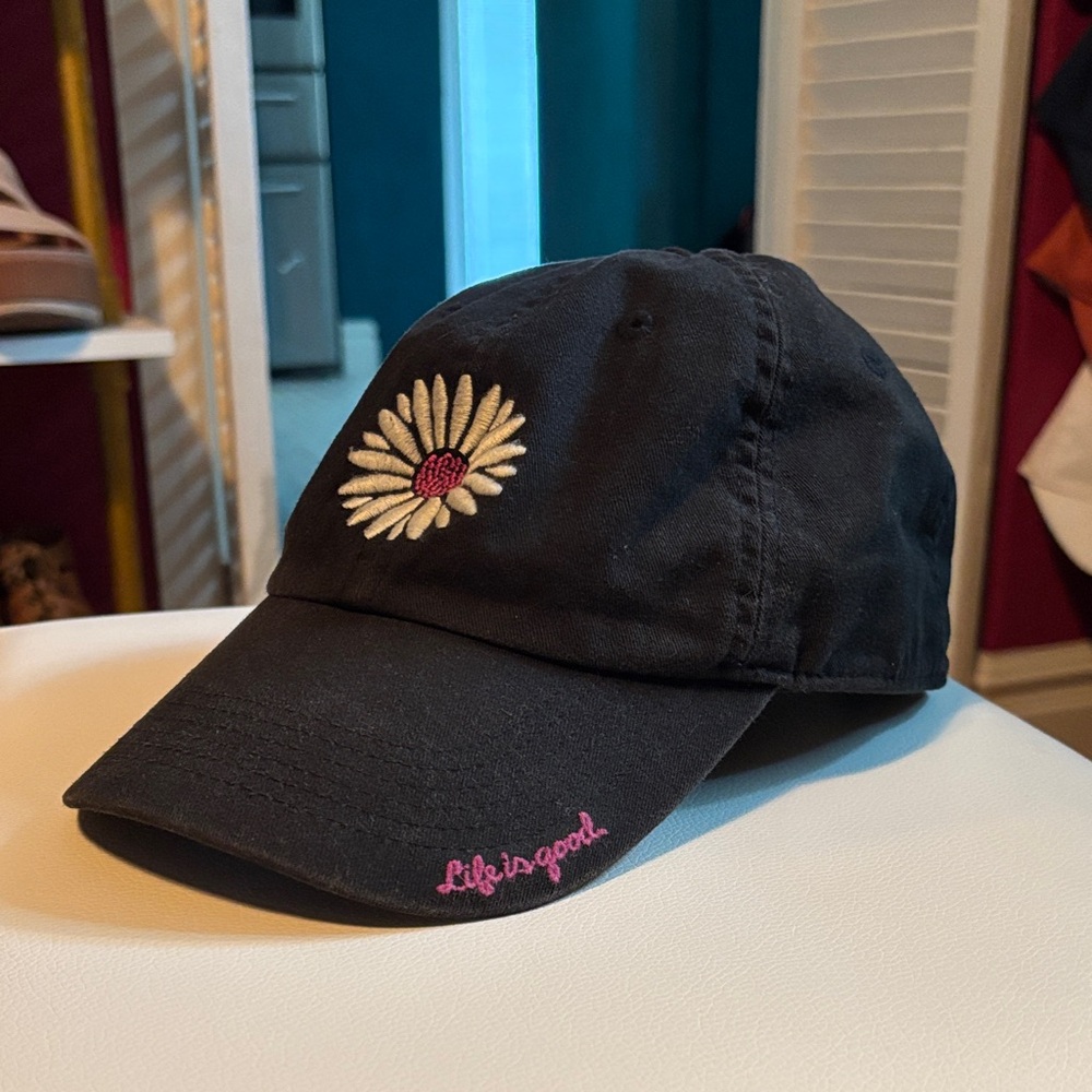 Life Is Good Black Cap with Embroidered Detail